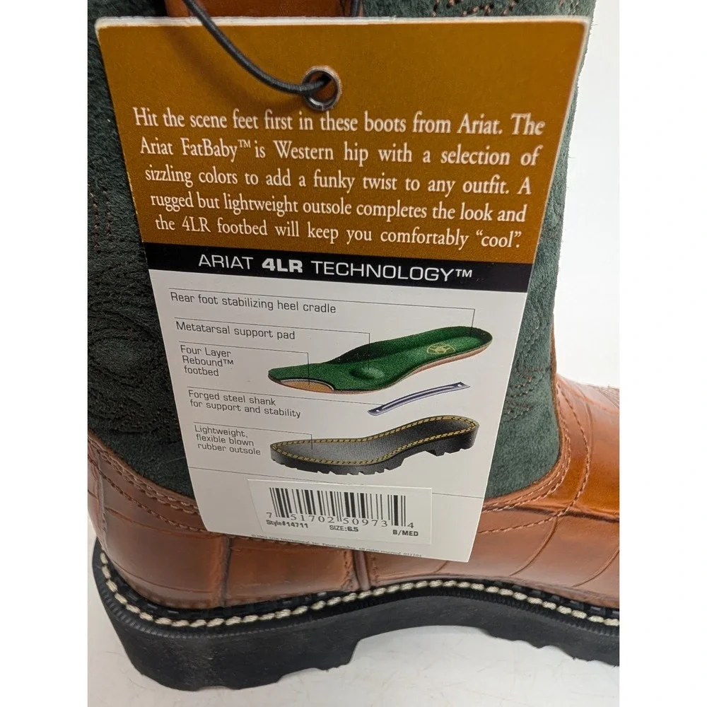 Ariat 🐎Fatbaby Almond Gator Print Western Boots - Ladies 6.5 B *NEW*